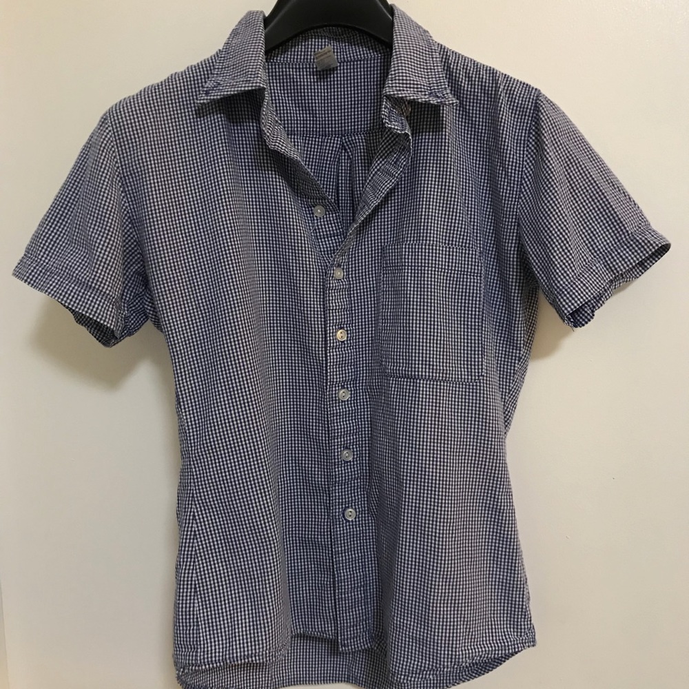 short sleeve blue gingham button down